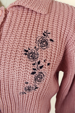 Load image into Gallery viewer, Pink Embroidered Floral Cardigan Sweater