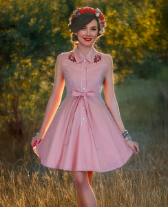 Pink Gingham Sleeveless | Western Rockabilly Dress