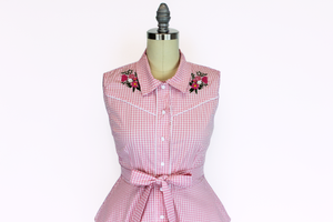 Pink Gingham Sleeveless | Western Rockabilly Dress