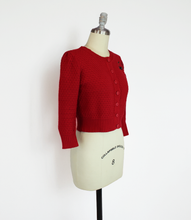 Load image into Gallery viewer, Red 3/4 Sleeve Cardigan Sweater with Cherry Embroidery