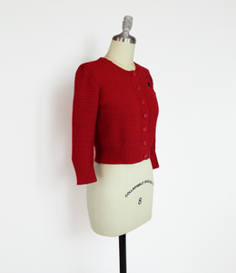 Red 3/4 Sleeve Cardigan Sweater with Cherry Embroidery