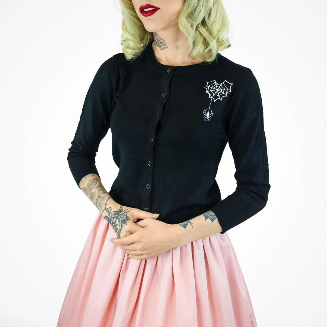 Long Sleeve Black Spiderweb Cardigan Sweater