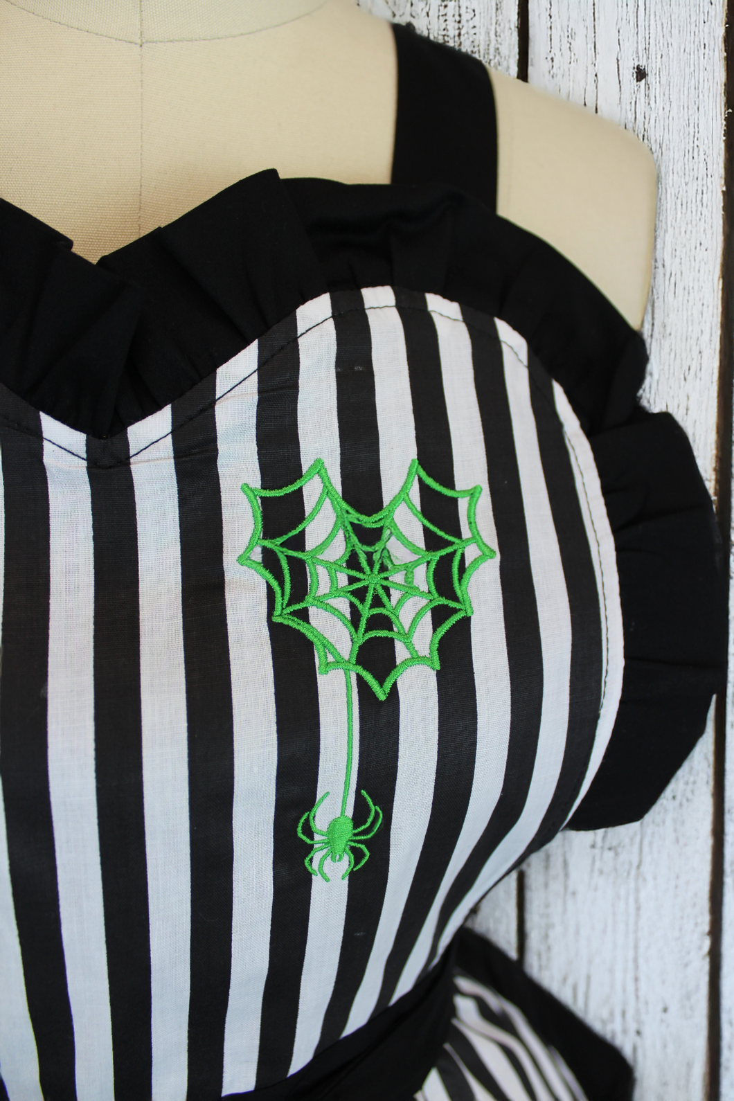Gothic Glam Apron with Neon Green Spiderweb Heart Detail