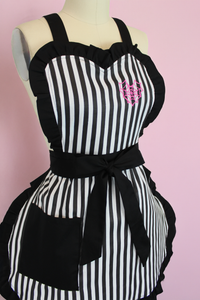 Pink Spiderweb Heart Black & White Striped Vintage Inspired Apron