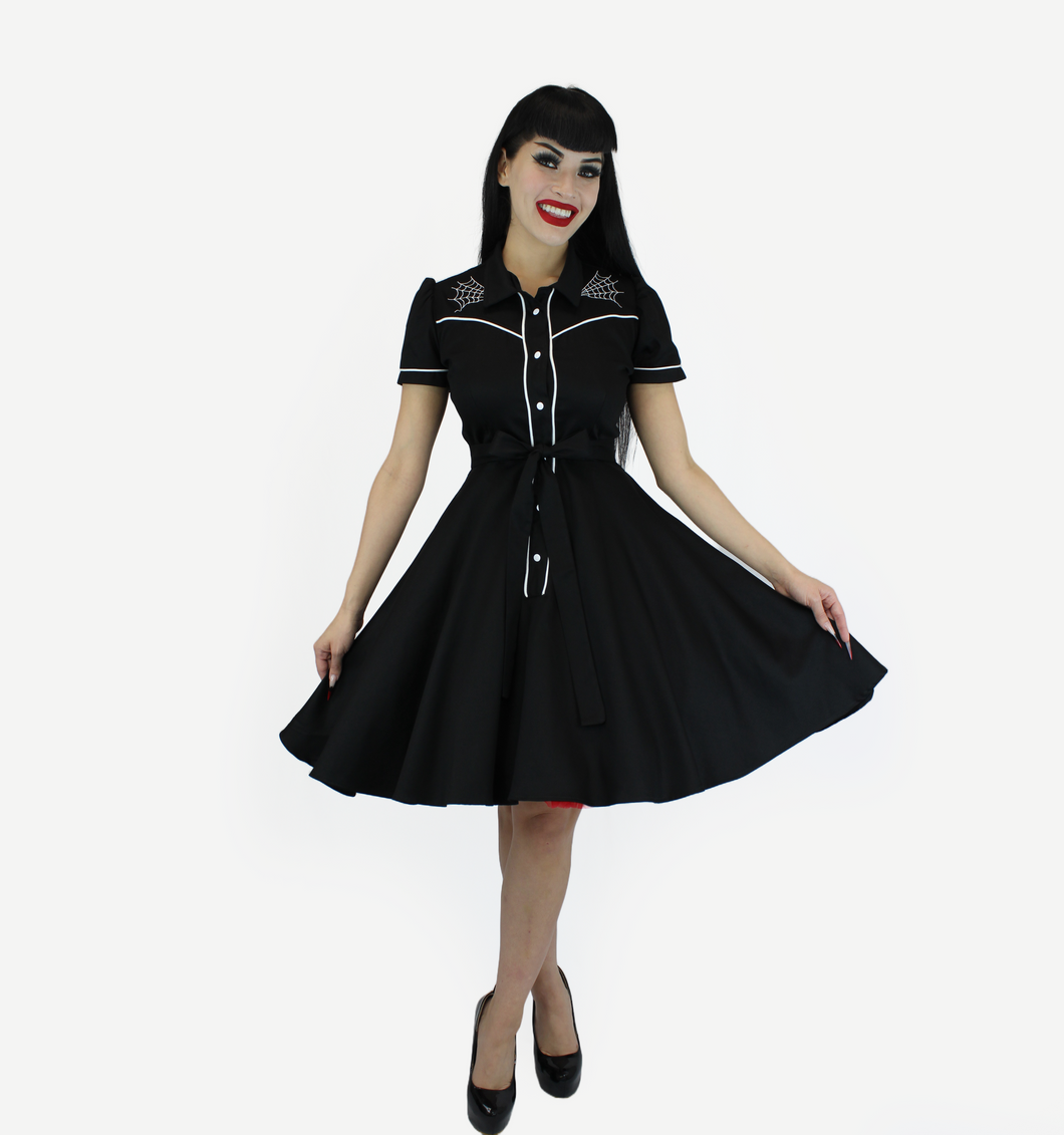 Spiderweb Black Vintage Rockabilly Western Country Women Dress