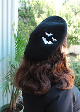 Embroidered Bats Black Beret