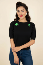 Load image into Gallery viewer, Frankenstein and Bride Embroidered Retro Pinup Sweater