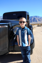 Load image into Gallery viewer, Boy&#39;s Embroidered Bowler Vintage Inspired 1950s Blue Retro Top