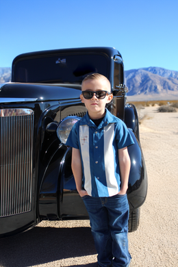 Boy's Embroidered Bowler Vintage Inspired 1950s Blue Retro Top