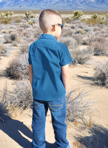 Boy's Embroidered Bowler Vintage Inspired 1950s Blue Retro Top