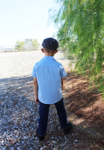 Load image into Gallery viewer, Boy&#39;s 1950s Vintage-Inspired Bowler Shirt | Blue Panel Retro Dapper Top