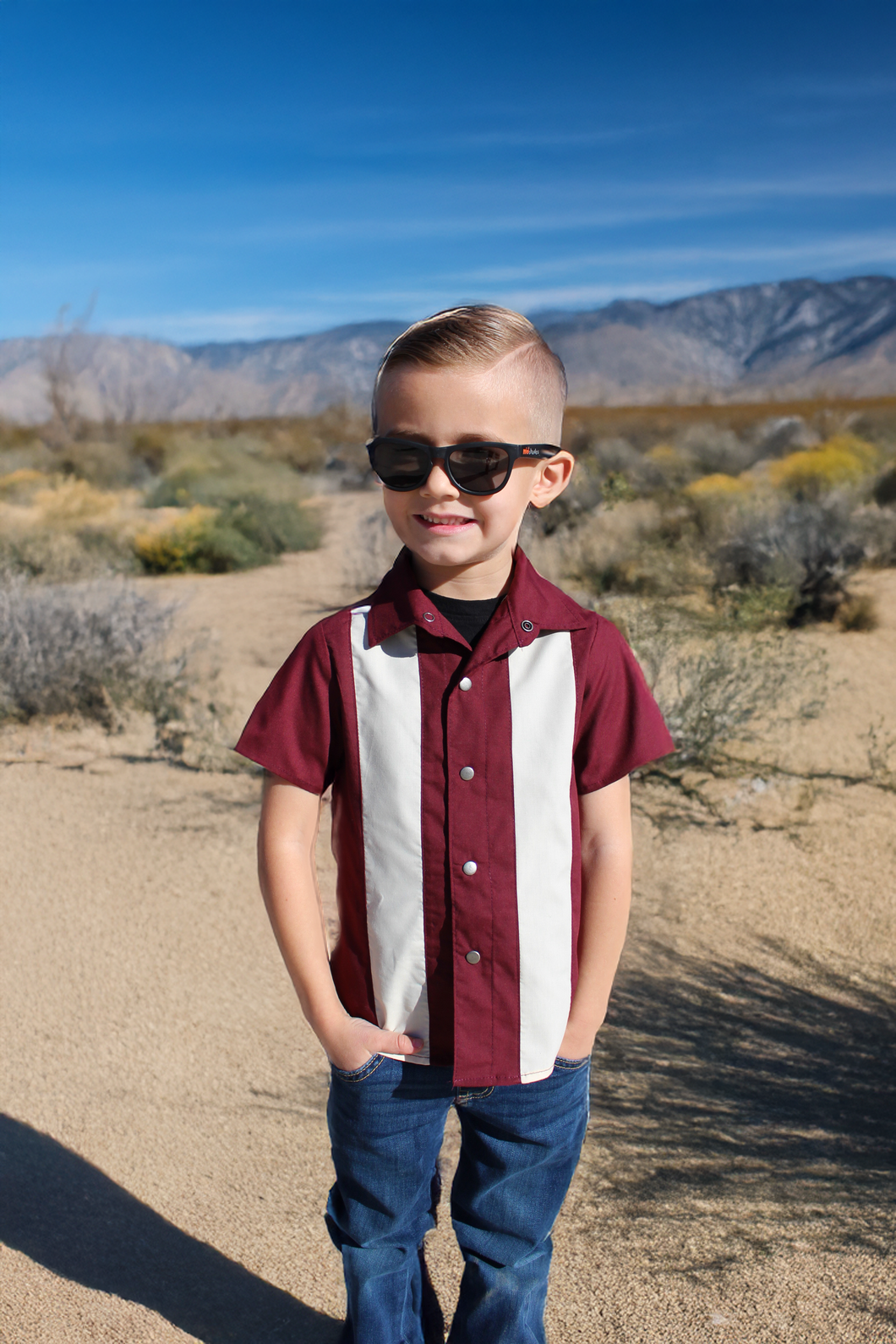 Boy's Bowler Vintage Inspired 1950s Burgundy Retro Top