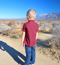 Load image into Gallery viewer, Boy&#39;s Bowler Vintage Inspired 1950s Burgundy Retro Top