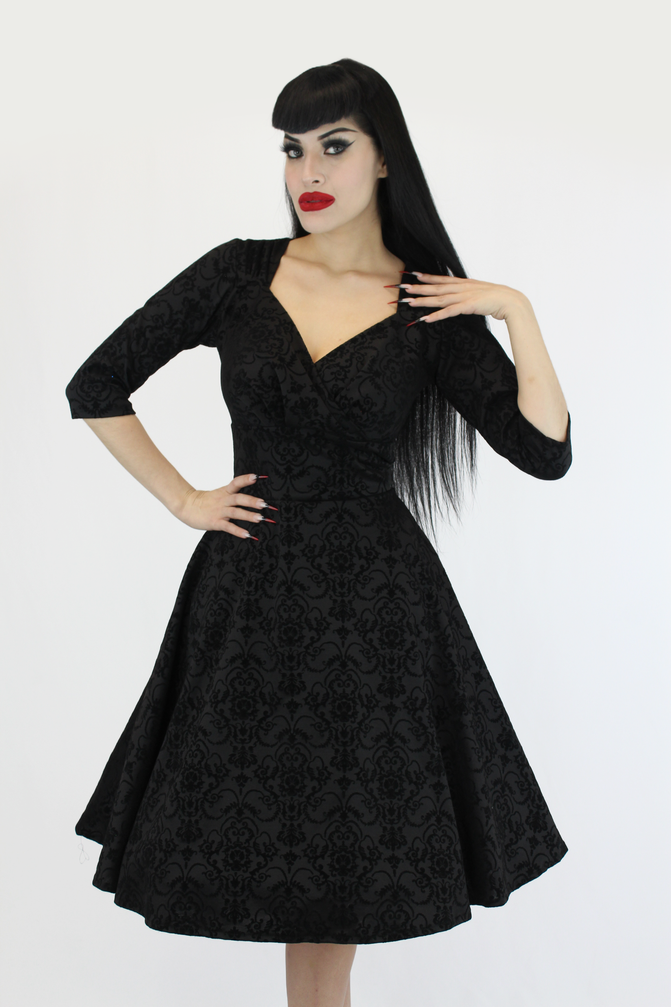 Holiday Black PinUp Damask 1950s Vintage Inspired Circle Party Dress w/ Pockets XS Holiday Black PinUp Damask 1950s Vintage Inspired Circle Party Dress w/ Pockets XS