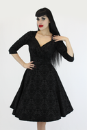 Holiday Black PinUp Damask 1950s Vintage Inspired Circle Party Dress w/ Pockets