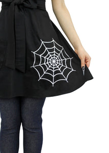 model wearing Spiderweb Black Vintage Inspired Apron