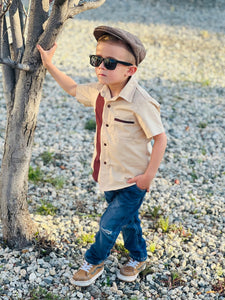 Boy's Bowler Tan Retro Cotton Top