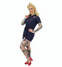 Load image into Gallery viewer, Nautical Embroidered Anchor Navy Romper With Belt