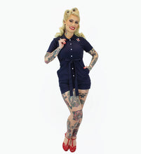 Load image into Gallery viewer, Nautical Embroidered Anchor Navy Romper With Belt