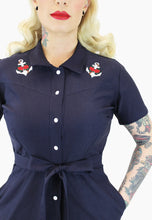 Load image into Gallery viewer, Nautical Embroidered Anchor Navy Romper With Belt