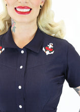 Load image into Gallery viewer, Nautical Embroidered Anchor Navy Romper With Belt