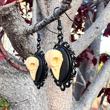 Load image into Gallery viewer, Edgar Allen Poe Inspired Raven resin Skull Cameo Earrings