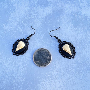 Edgar Allen Poe Inspired Raven resin Skull Cameo Earrings