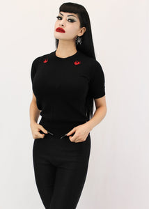 Red Sparrows Black Rockabilly Top