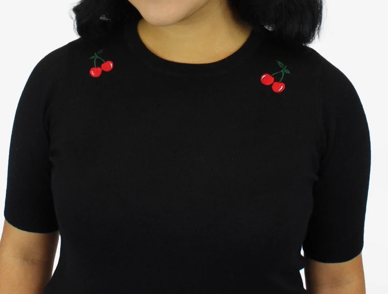 Red Cherry Black Rockabilly Top