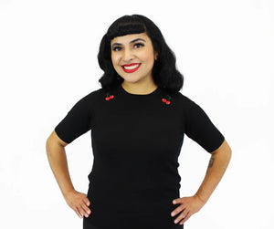 Red Cherry Black Rockabilly Top