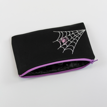 Load image into Gallery viewer, Halloween Embroidered Make-up Pouch - Lavender or Burgundy Spider Design