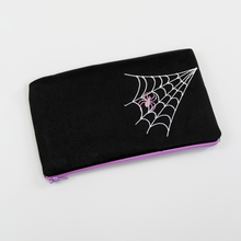 Load image into Gallery viewer, Halloween Embroidered Make-up Pouch - Lavender or Burgundy Spider Design