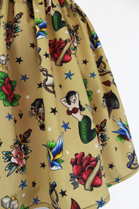 Vintage Inspired Tattoo Flash A-line Elastic Skirt