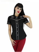 Load image into Gallery viewer, Black and White Spiderwebs Rockabilly Western Top