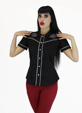 Load image into Gallery viewer, Black and White Spiderwebs Rockabilly Western Top