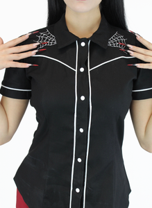 Black and White Spiderwebs Rockabilly Western Top