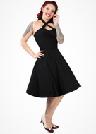 model wearing criss cross circle dress front 