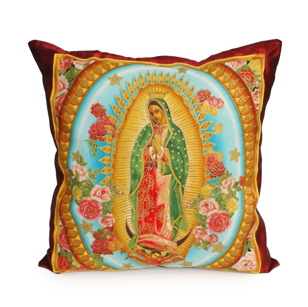 Mexican Virgin Mary Guadalupe Pink Roses Throw Pillow