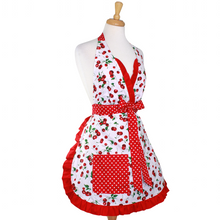 Load image into Gallery viewer, &quot;Butter Me Up&quot; Cherry Christmas Apron - Mrs. Claus&#39; Cherry Pie Holiday Retro Apron