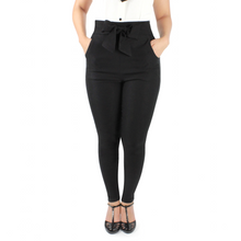 Load image into Gallery viewer, Tie Waist Black High Waist Cigarette Pants