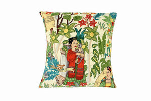 Frida In the Jungle Beige Pillow Cover - Upholstery Oxford Fabric