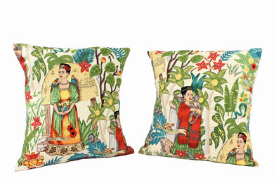 Frida In the Jungle Beige Pillow Cover - Upholstery Oxford Fabric